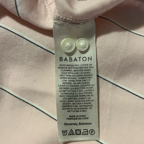 Aritzia Bavarian Utility Shirt Pink White Stripe Casual Minimalist Workwear XS - Picture 12 of 13